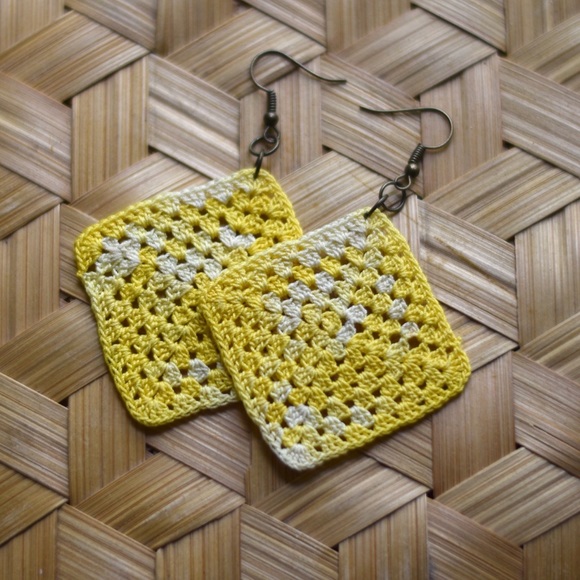 Yellow Boho Crochet Earrings - Picture 3 of 4